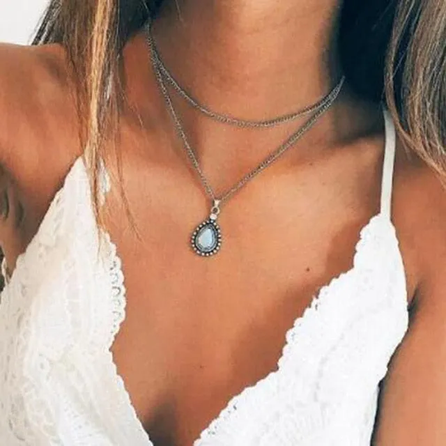 Multilayer Crystal Pendant Choker