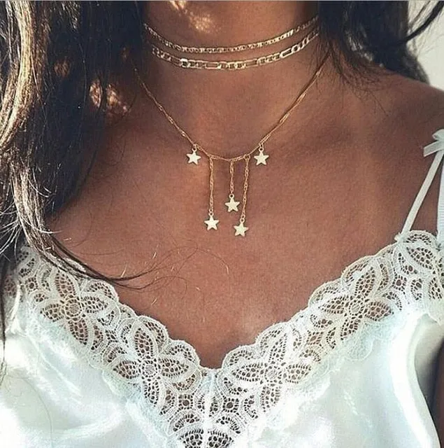 Multilayer Crystal Pendant Choker