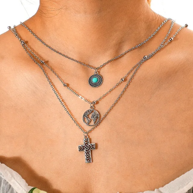 Multilayer Crystal Pendant Choker