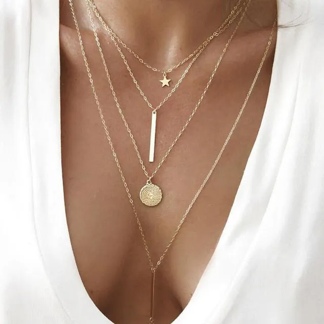 Multilayer Crystal Pendant Choker