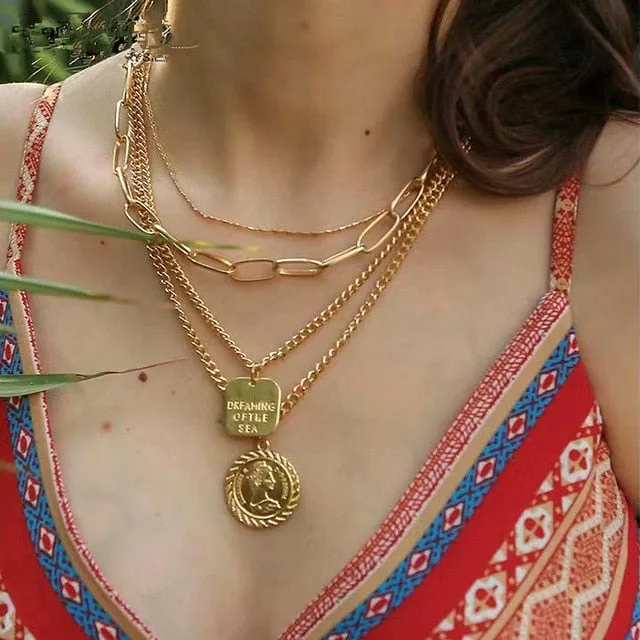 Multilayer Crystal Pendant Choker