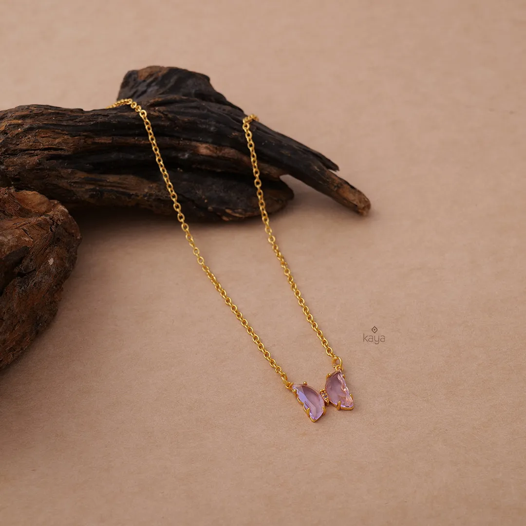 PE100959 - Purple Crystal Butterfly  Pendants Gold plate Chain Necklace