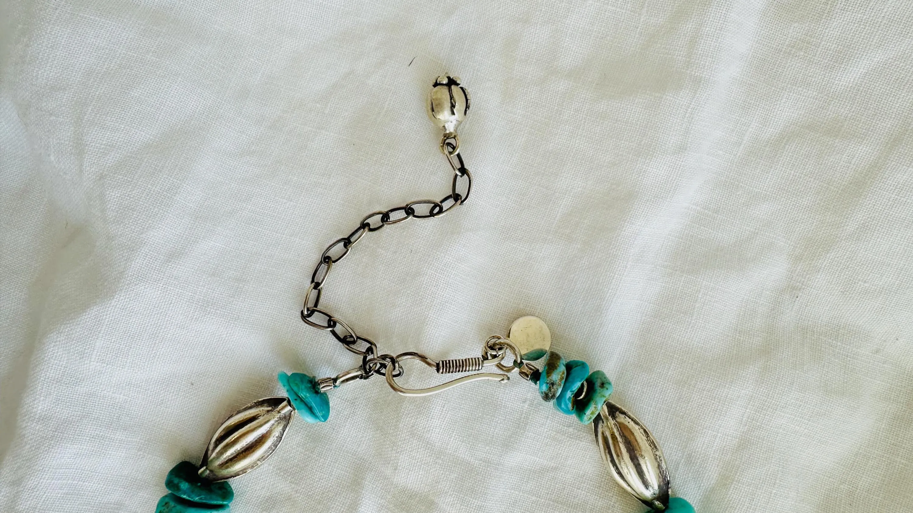Silver & Turquoise Beaded Necklace. Handcrafted Sterling Silver Jewelry. Boho Jewelry. Gift for Her. 2126