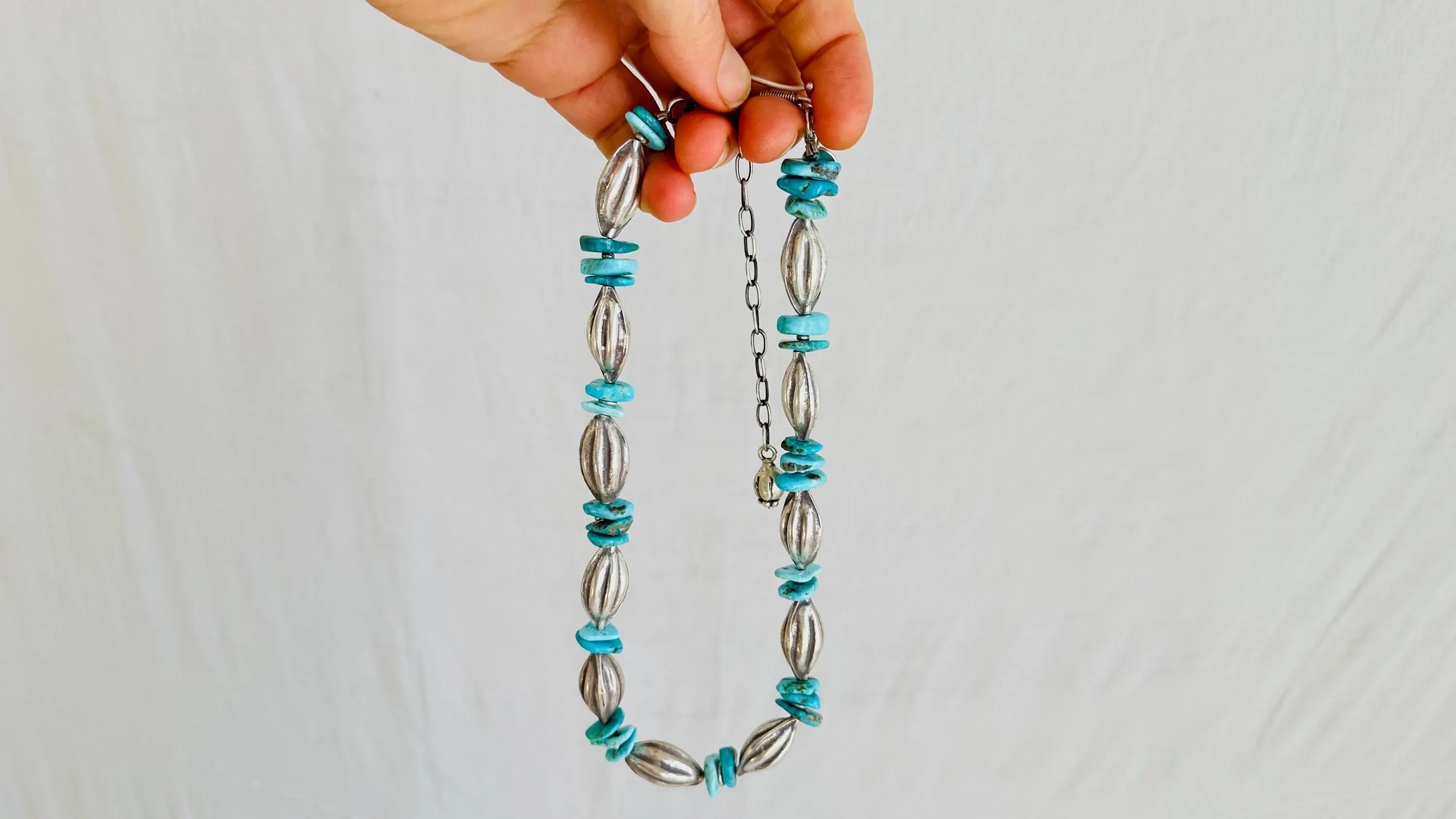 Silver & Turquoise Beaded Necklace. Handcrafted Sterling Silver Jewelry. Boho Jewelry. Gift for Her. 2126